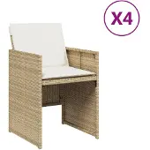 vidaXL Tuinstoelen 4 st met kussens poly rattan beige