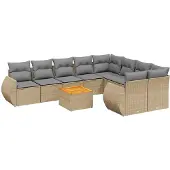 vidaXL 10-delige Loungeset met kussens poly rattan beige
