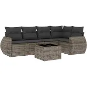vidaXL 6-delige Loungeset met kussens poly rattan grijs