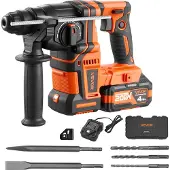 Vevor Accuboormachine met SDS-Plus boorkop, 13/16 inch, 20V, borstelloze slagbeitel met oplader, 3 boren, platbeitel, puntbeitel en transportkoffer, geschikt voor beton en metselwerk, zwart en oranje