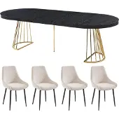 Vente-unique Set van tafel FIRELA + 4 stoelen MASURIE - Zwart en crèmewit
