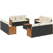 vidaXL 13-delige Loungeset met kussens poly rattan zwart