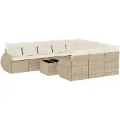 vidaXL 11-delige Tuinset met kussens poly rattan beige