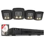 HiLook bewakingscamerasysteem voor buiten, 4x 8 MP/4K bulletcamera's, met SD-kaartsleuf, nachtzicht in kleur, AI-personen- en voertuigdetectie, 8-kanaals NVR, 2 TB HDD