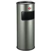 Wesco Staande Asbak met zeef zonder inzet | 30 Liter | Metaal - Nieuwzilver | Afvalbak met Asbak Staand - Made in Germany