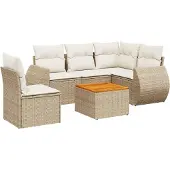 vidaXL 6-delige Loungeset met kussens poly rattan beige