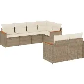 vidaXL 7-delige Loungeset met kussens poly rattan beige