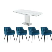 Vente-unique Set "eetkamer": Tafel TALICIA + 4 stoelen PEGA - Wit & blauw