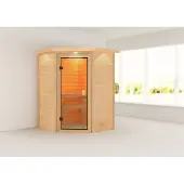 Karibu Woodfeeling Sauna Antonia (entree aan de zijkant), volledig glazen deur, bronskleurig, zonder accessoires