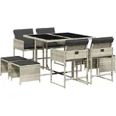 vidaXL 9-delige Tuinset met kussens poly rattan lichtgrijs