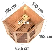Karibu Sauna Binnenkabine Amelia: Binnen sauna met 2 houten zitbanken, sauna met een wanddikte van 68 mm, stoomsauna inclusief montagemateriaal