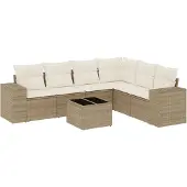 vidaXL 7-delige tuinmeubelset met kussens, beige, van polyrotan