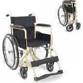 Mobiclinic Denver - Rolstoel - Opvouwbare rolstoel - Afneembare rugleuning en voetensteun - Staal - Grote wielen 45cm - Zwart en beige