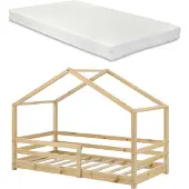 En.casa Kinderbed Knätten grenen huisbed met matras 90x200 cm hout