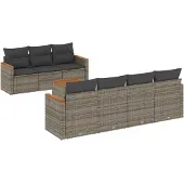 vidaXL 8-delige tuinmeubelset met kussens, grijs, polyrotan