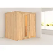 Karibu Sauna Fanja (entree aan de voorkant), houten deur met isolerend glas, warmte-geïsoleerd, helder, zonder accessoires