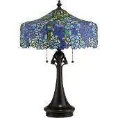 QUOIZEL Tiffany LED Tafellamp Cobalt | 3X E27 Max 60W | Vintage Bronze