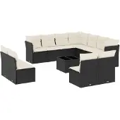 vidaXL 12-delige Loungeset met kussens poly rattan zwart