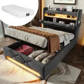 MODFU Bedframe 90x200 cm – velours beige – met hydraulische opbergruimte – zonder armleuningen – elegant design