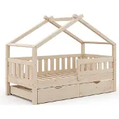 VitaliSpa Design Huisbed – 80x160 cm met logeerbed Natuurlijk hout