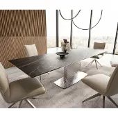 DELIFE Eetkamertafel Edge 200-300x100 keramiek LaminamNoir Desir bruin Wave RVS uitschuifbaar