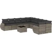 vidaXL 11-delige Loungeset met kussens poly rattan grijs