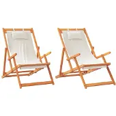vidaXL Strandstoelen 2 st inklapbaar stof crèmekleurig