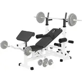 Gorilla Sports Universele Halterbank Wit Met 108 kg Halterset Gietijzer
