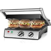 Aigostar MAX 300000HIX sandwich-wafelgrill, roestvrijstalen behuizing, 2000 watt, thermostaat, schuine vetopvang