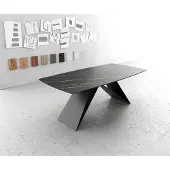 DELIFE Eettafel Edge Bootsform 200x100cm Laminam keramiek bruin V-middenpoot zwart