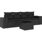 vidaXL 5-delige Loungeset met kussens poly rattan zwart