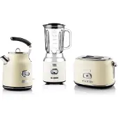 WESTINGHOUSE Retro ontbijtset, broodrooster met 2 sleuven, waterkoker, staafmixer, Blender, Wit