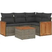 vidaXL 5-delige Loungeset met kussens poly rattan grijs