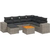 vidaXL 8-delige Loungeset met kussens poly rattan grijs
