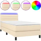 vidaXL Boxspring met matras en LED stof crèmekleurig 90x190 cm