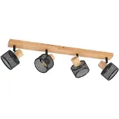 LINDBY Evinora plafondspot, 77 cm, zwart, 4-lamps, hout Evinora, dimbaar, hout donker, Woon-/ Eetkamer, Hout, Modern, buitenspot