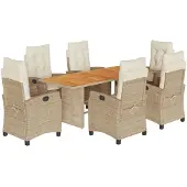 vidaXL 7-delige Tuinset met kussens poly rattan beige