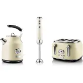 WESTINGHOUSE Retro ontbijtset, broodrooster met 4 groeven, elektrische waterkoker, staafmixer, Keukenmachine, Wit