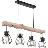 Globo Landelijke hanglamp Mina zwart met hout 4-lichts