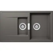Schock Cristadur spoelbak MONO D-150 in SILVERSTONE, met excenteraansluiting en houten snijplank