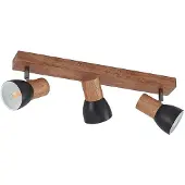 LINDBY plafondspot Tonja, 3-lamps, 55 cm, hout, staal dimbaar, hout licht, Woon-/ Eetkamer, metaal, Modern, buitenspot