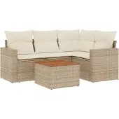 vidaXL 5-delige Loungeset met kussens poly rattan beige