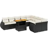 vidaXL 10-delige Loungeset met kussens poly rattan zwart