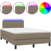 DKD Home Decor Boxspring met matras en LED stof taupe 120x190 cm