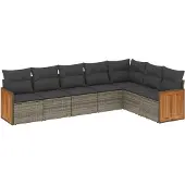 vidaXL 7-delige Loungeset met kussens poly rattan grijs
