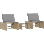 Syfax Ligstoelen 2 st met tafel beige poly rattan