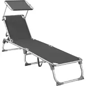 Songmics Ligstoel met zonnekap, Rook grijs / 55 X 193 X 31 cm / Aluminium, synthetische vezelstof
