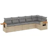 vidaXL 6-delige Loungeset met kussens poly rattan beige