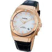 Tw steel quartz zwart heren horloge met witte wijzerplaat & leren band