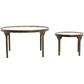 Light & Living ELI salontafel set van 2 Ø85x42 cm crème antiek brons -